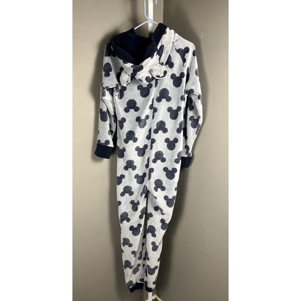 Disney Mickey Mouse Fleece One Piece Pajamas Women's S Grey Hooded - Picture 2 of 6